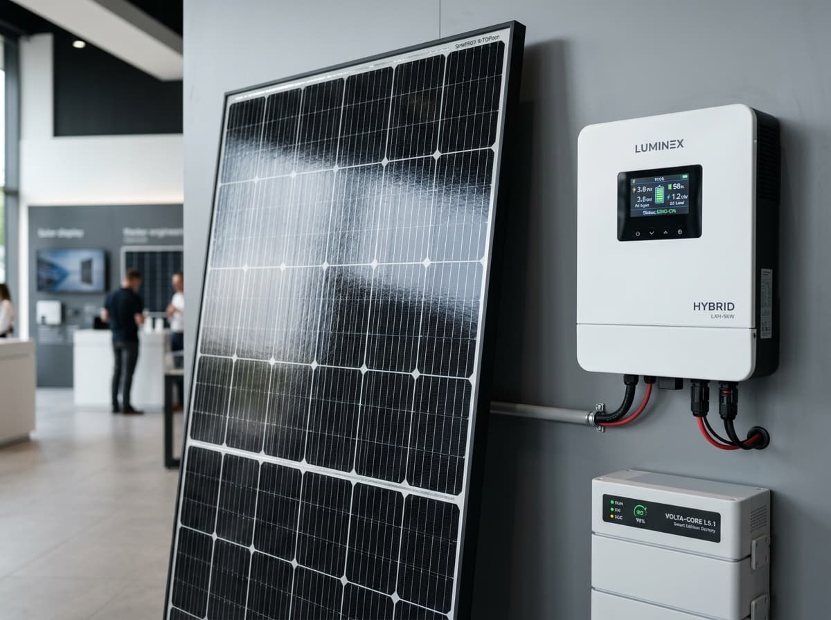 Tier-1 solar panel, hybrid inverter, and battery storage equipment showroom